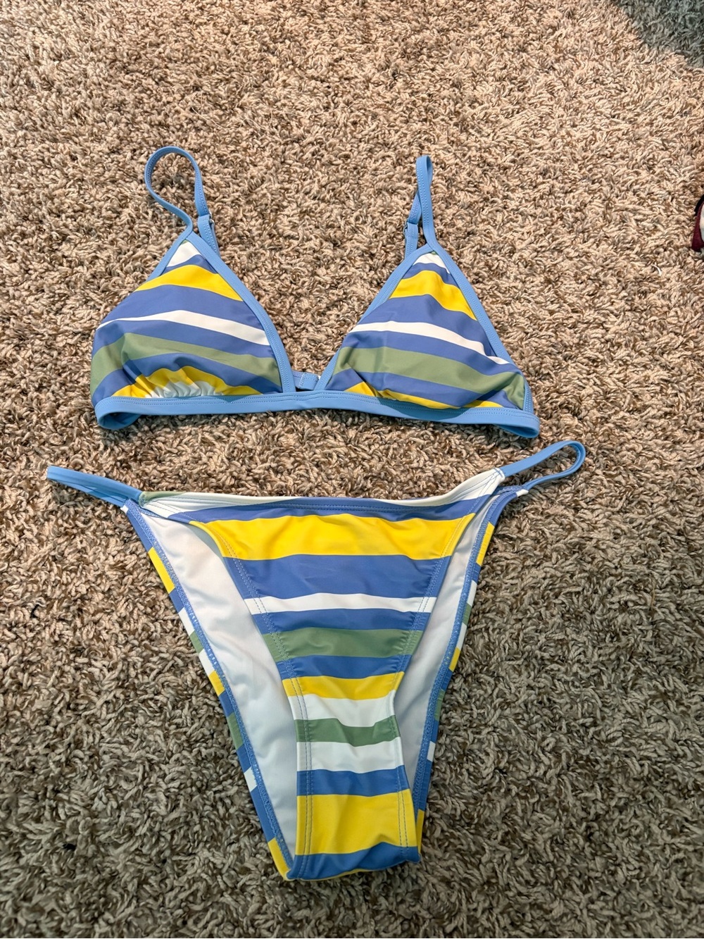 Cupshe Blue, Yellow & Green Striped Triangle Bikini